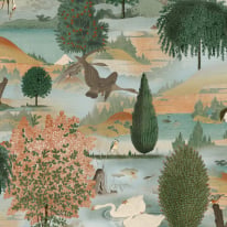 Holden Decor Delamere Swan Lake Orange/Green Wallpaper - 13490
