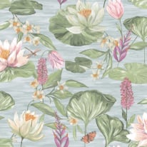 Holden Decor Lily Pad Blue Multi Wallpaper - 13620