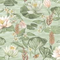 Holden Decor Lily Pad Green Multi Wallpaper - 13621