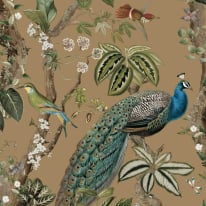 Holden Decor Whispering Peacock Woods Gold Metallic Wallpaper - 13683