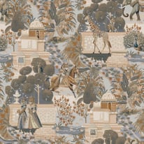 Holden Decor Eastern Horizons Animal Palace Navy/Orange Wallpaper - 13761