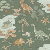 Holden Decor Dino Zoo Green Wallpaper - 14010