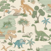 Holden Decor Dino Zoo Cream Multi Wallpaper - 14012