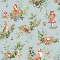 Holden Decor Forest Friends Duckegg Blue Wallpaper - 14120