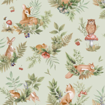 Holden Decor Forest Friends Sage Wallpaper - 14121