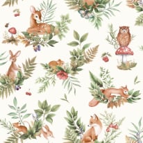 Holden Decor Forest Friends Cream Multi Wallpaper - 14123