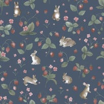 Holden Decor Bunnies and Berries Navy Wallpaper - 14142