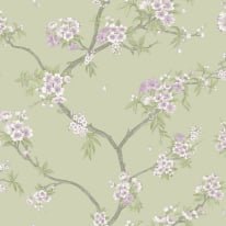 Holden Decor Cherry Blossom Sage/Heather Wallpaper - 14210