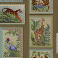 Flat swatch of 14270 showing animal frames and gold highlights.