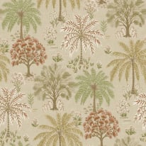 Flat swatch of 14290 showing the coral and beige leaf detail.