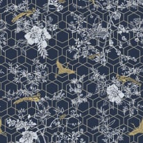 Lipsy London Himara Geo Floral Blue/Gold Metallic Wallpaper - 144070
