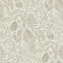 Flat swatch of Galerie Angslycka Botanical Leaf in beige showing the smooth non-woven flat paper surface.
