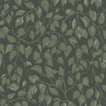 Flat swatch of Galerie Hangbjork Woodland Tree in dark green showing the smooth non-woven flat paper surface.