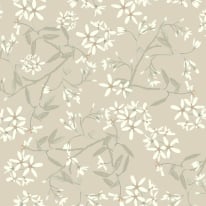 Flat swatch of Galerie Paradis Floral in beige and green showing the smooth non-woven flat paper surface.