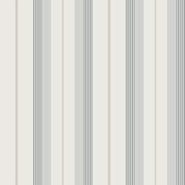 Flat swatch of Galerie Herrgard Stripe in beige and blue showing the smooth non-woven flat paper surface.
