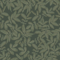 Flat swatch of Galerie Lovskog Foliage Leaf in dark green showing the smooth non-woven flat paper surface.