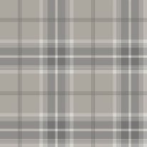 Flat swatch of Galerie Emma Check Plaid in dark beige and grey showing the smooth non-woven flat paper surface.