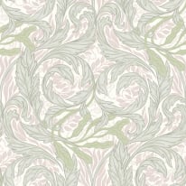 Muriva Vale Leaf Green/Pink Metallic Wallpaper - 221503