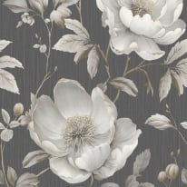 Muriva Alethia Floral Black Metallic Wallpaper - 227503