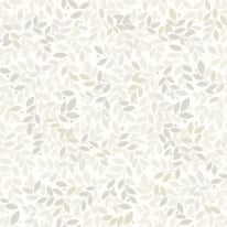 High-resolution flat swatch of Muriva Gentle Leaf wallpaper in cream with a metallic finish.