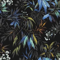 Belgravia Decor Kanata Leaf Blue/Black Wallpaper - 2338