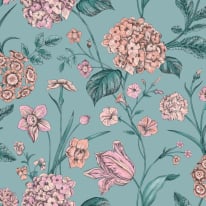 Rasch Amelie Hydrangea Floral Teal/Pink Wallpaper - 260155
