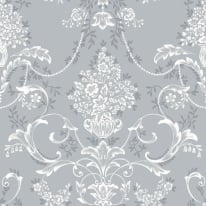 Rasch Amelie Floral Damask Dusky Blue Wallpaper - 260246