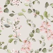 Rasch Rosalie Floral Leaf Trail Cream/Pink Metallic Wallpaper - 260666