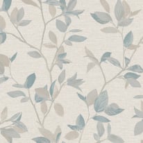Rasch Silver Birch Leaf Natural/Blue Metallic Wallpaper - 311419