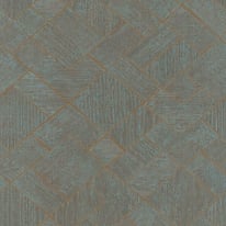 Galerie Odyssey Wood Mosaic Design Blue/Copper Metallic Wallpaper - 35512