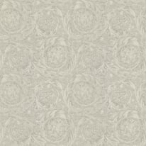 Flat swatch of Versace Barocco Flowers in beige and grey showing the detailed non-woven substrate surface.
