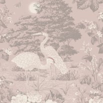 Belgravia Decor Izumi Oriental Cranes Pink Wallpaper - 741