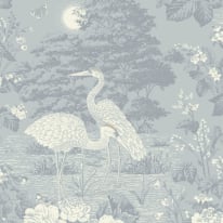 Belgravia Decor Izumi Oriental Cranes Blue Wallpaper - 742