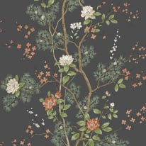 Belgravia Decor Bridget Oriental Floral Charcoal Wallpaper - 751