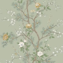 Belgravia Decor Bridget Oriental Floral Sage Wallpaper - 752