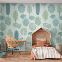 Interior styling viewpoint showing how the vibrant tropical botanical artwork adds depth and an organic feel to a dedicated play area.