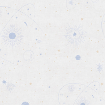 Flat material sample of the AS Creation Lilly & Luis 77131-1 design showing the detailed beige and blue starry galaxy print.