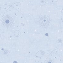 Flat material sample of the AS Creation Lilly & Luis 77131-2 design showing the detailed blue and white starry galaxy print.