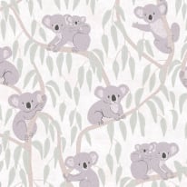 Flat material sample of the AS Creation Lilly & Luis 77134-1 design showing the detailed beige and green illustrated koala pattern.