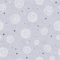 Flat material sample of the AS Creation Lilly & Luis 77139-1 design showing the alternating grey and pink circular pattern.