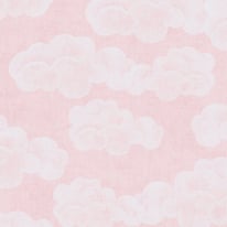 Flat material sample of the AS Creation Lilly & Luis 77143-2 design showing the detailed pink and white illustrated cloud pattern.