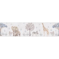 Flat material sample of the AS Creation Lilly & Luis 77177-1 design showcasing the multi-colour jungle safari animals.