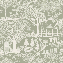 Flat swatch of Belgravia Decor Homegrown in green showing the detailed flat paper substrate surface.