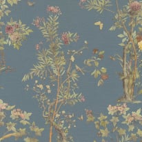 As Creation Botanical Sketch Blue Multi Metallic Wallpaper - 79043-4