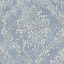 AS Creation Ornate Damask Blue/Silver Metallic Wallpaper - 79049-1