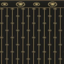 Flat swatch of Versace Baroque Panel in gold and black showing the detailed non-woven substrate surface.