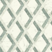 Flat swatch of Versace Tarsia Geo in green showing the detailed non-woven substrate surface.
