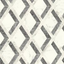 Flat swatch of Versace Tarsia Geo in black showing the detailed non-woven substrate surface.