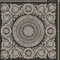 Flat swatch of Versace Barocco Heritage in black and gilver showing the detailed non-woven substrate surface.