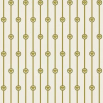 Flat swatch of Versace Baroque Stripe in gold and white showing the detailed non-woven substrate surface.